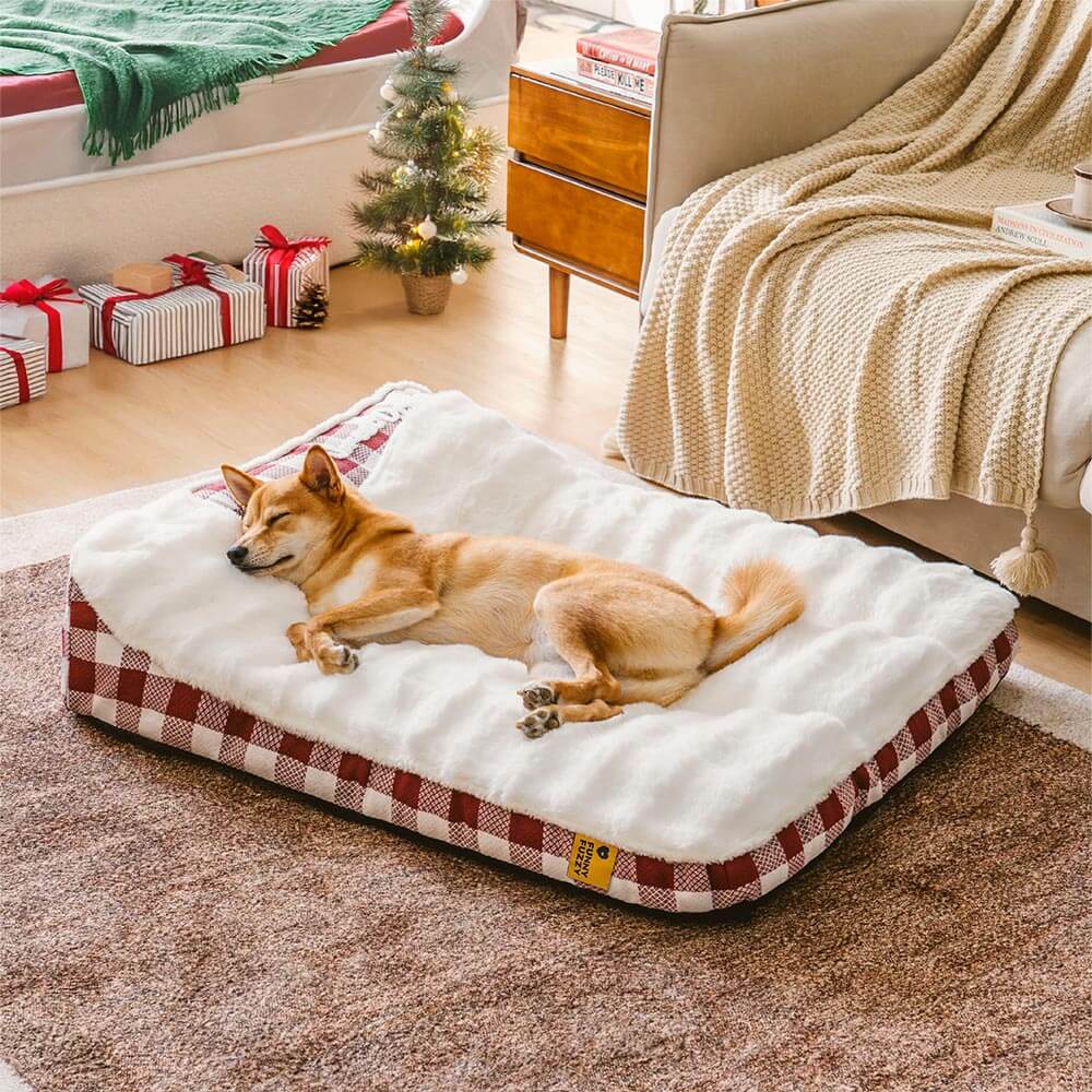 Large Classic Check Headrest Rectangle Calming Dog Bed - Dreamy wave