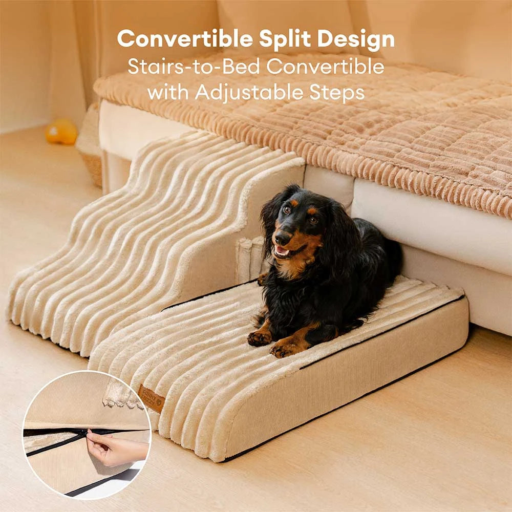 2 in 1 Fluffy Plush Sponge Detachable Pet Stair＆Bed - CreamyRamp