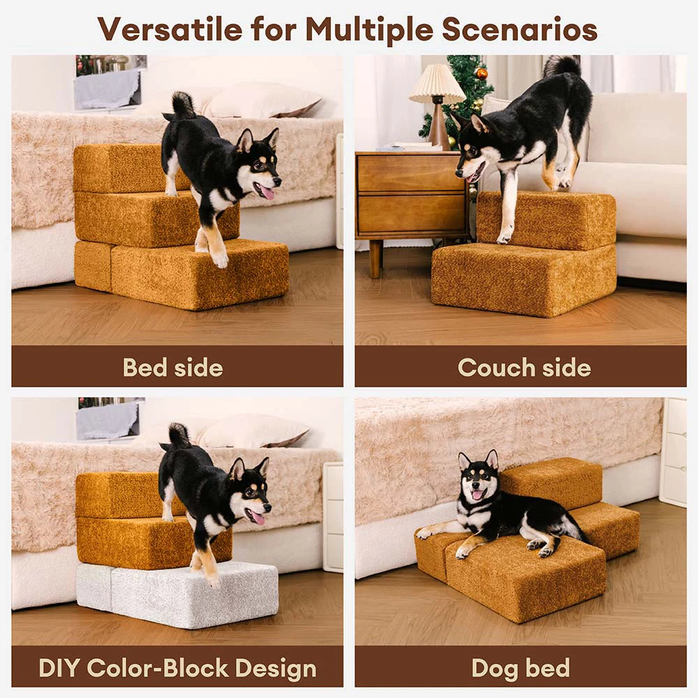Chenille Durable Scratch-Resistant Foldable Blocks Multi-Level Dog Stairs