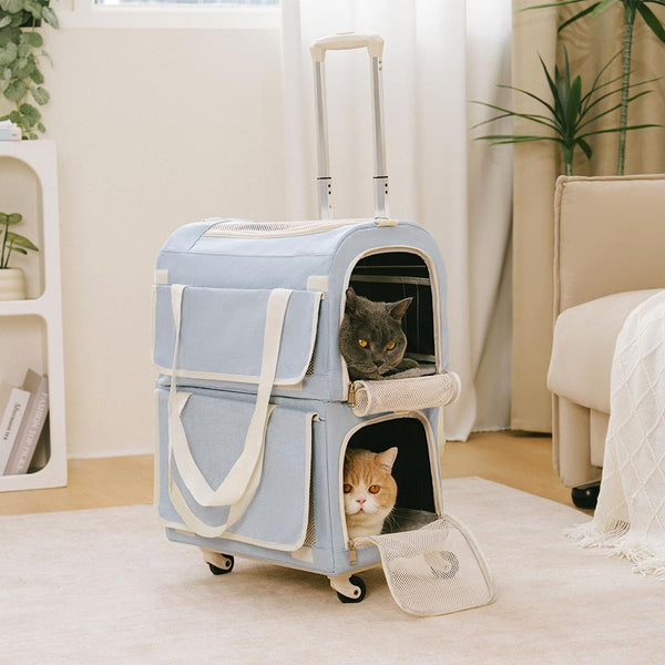 Bolsa portadora de mascotas de viaje de múltiples capas de doble capa con ruedas