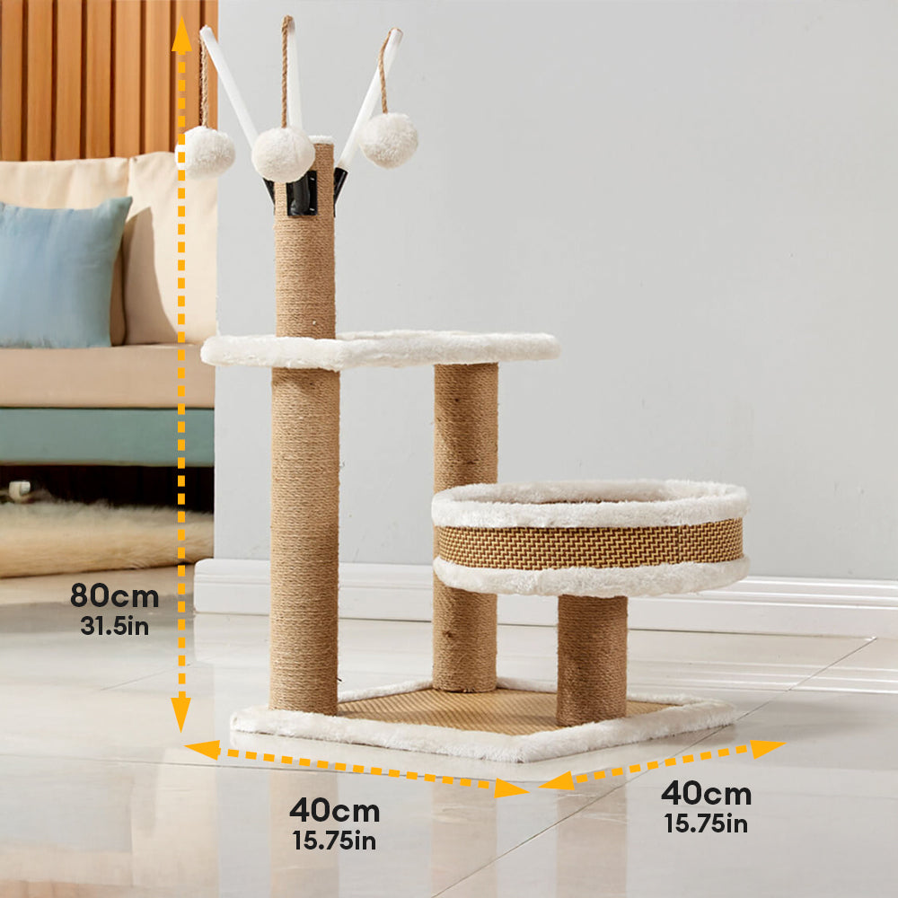 Breathable Rattan-Weave Sisal Multi-Level Cat Tree with Cozy Bed