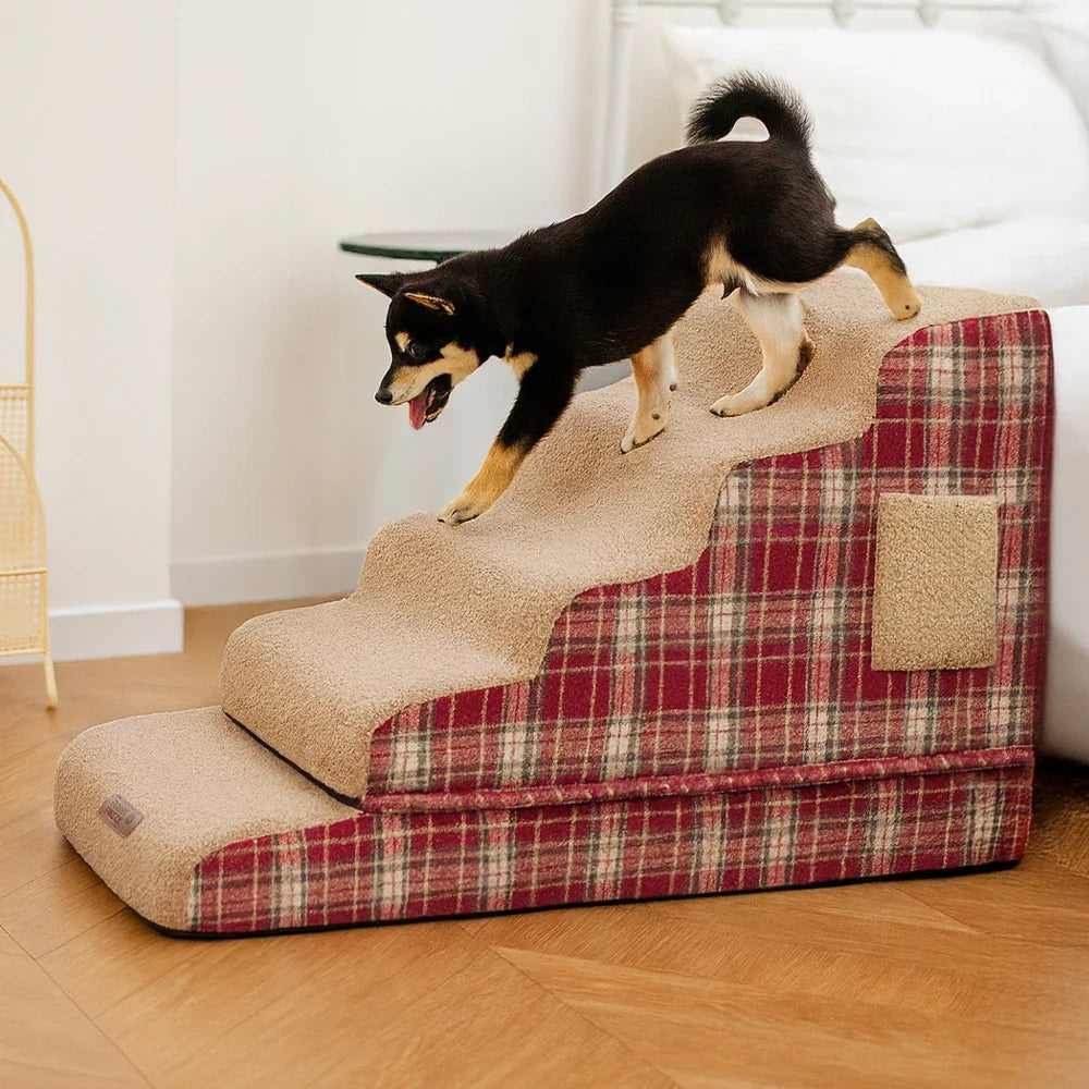Escaleras de rampa para mascotas extraíbles de esponja de alta densidad a cuadros - COMFYCLIMB
