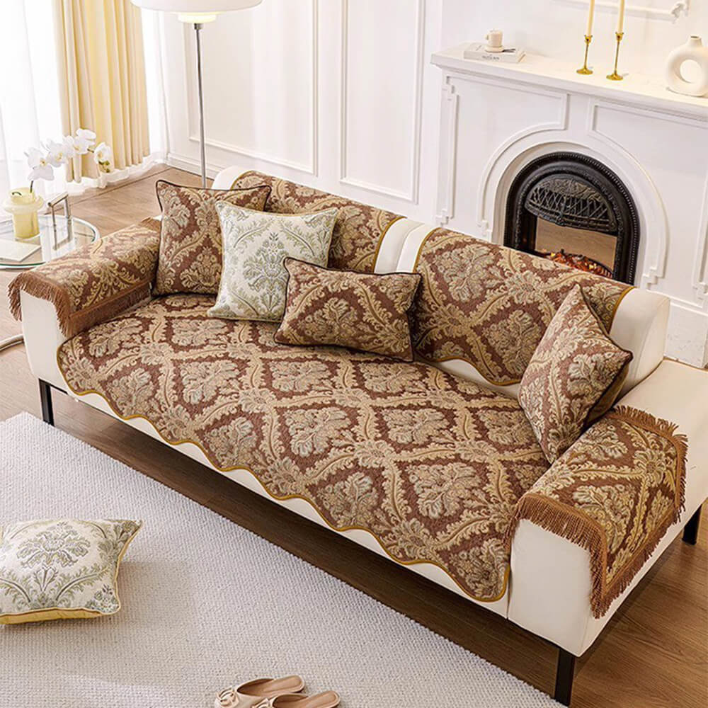 Luxury Chenille Floral Design Wave Edge Couch Cover