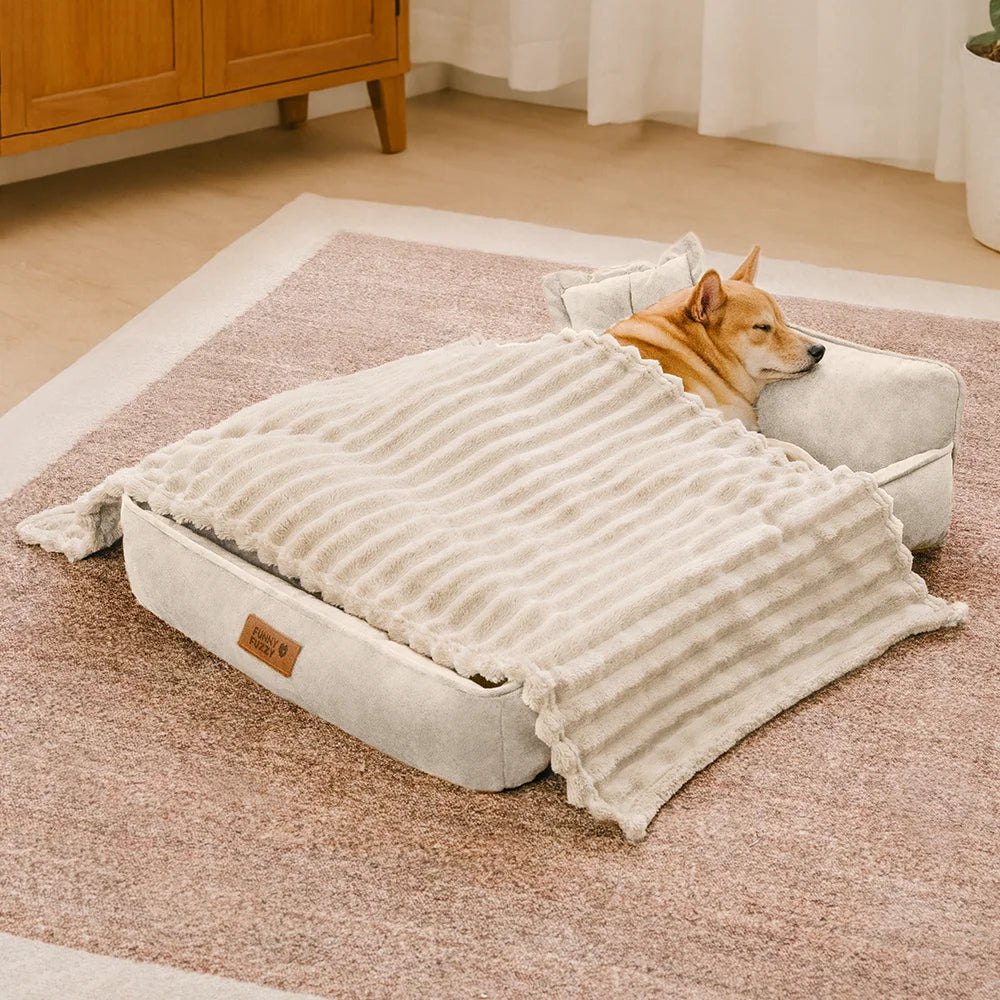 Cama de perro lavable de doble cara retro ante con almohada-Sweetdream