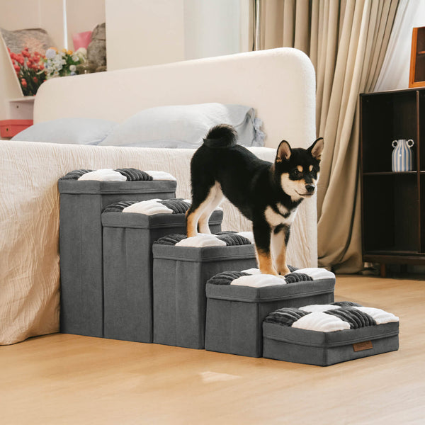 Detachable Chessboard Plaid Handcrafted Dog Stairs with Storage - Foldable Steps