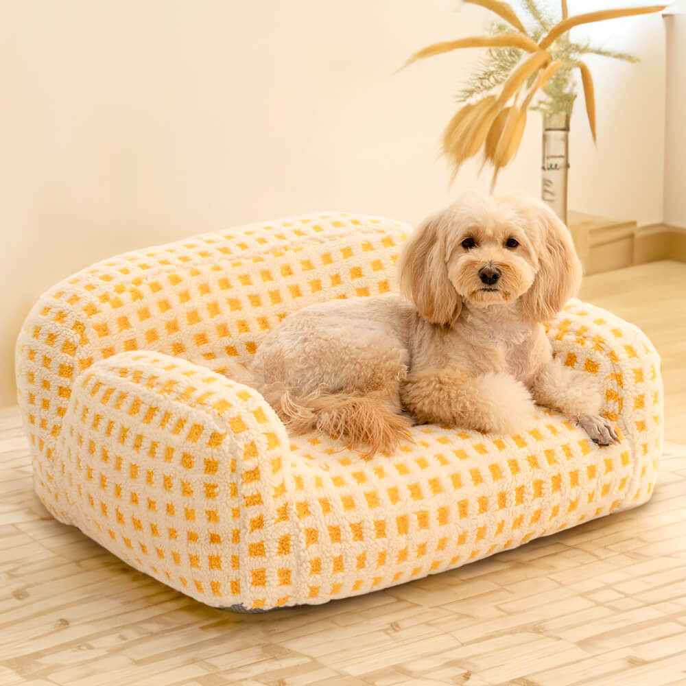 Sofá para mascotas de terciopelo con cordero y huevo escalfado, sofá reclinable para perros y gatos