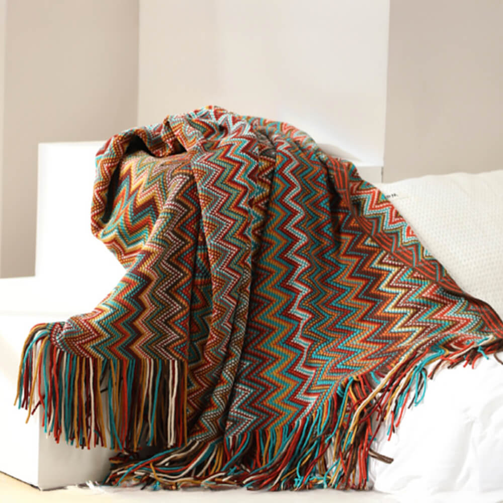 Bohemian Soft Knit Multi-Use Crochet Blanket with Tassels