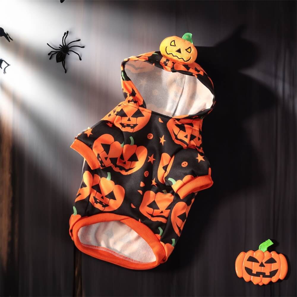 Sudadera con capucha con estampado de calabaza de Halloween para mascotas