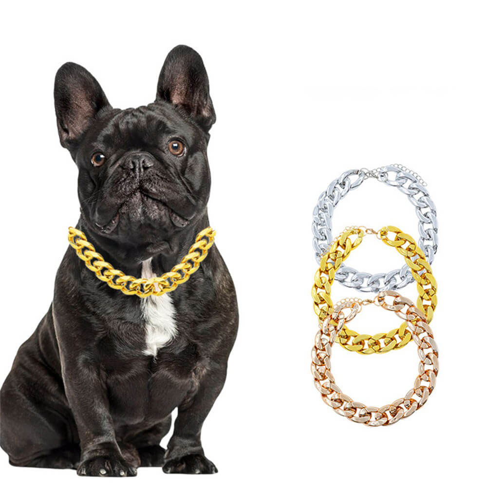 Accesorios para perros y gatos, collar de cadena de oro francés bully, joyería