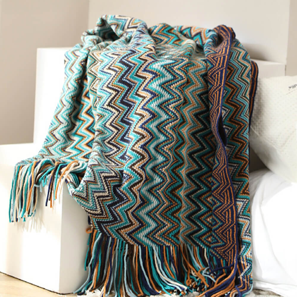 Bohemian Soft Knit Multi-Use Crochet Blanket with Tassels