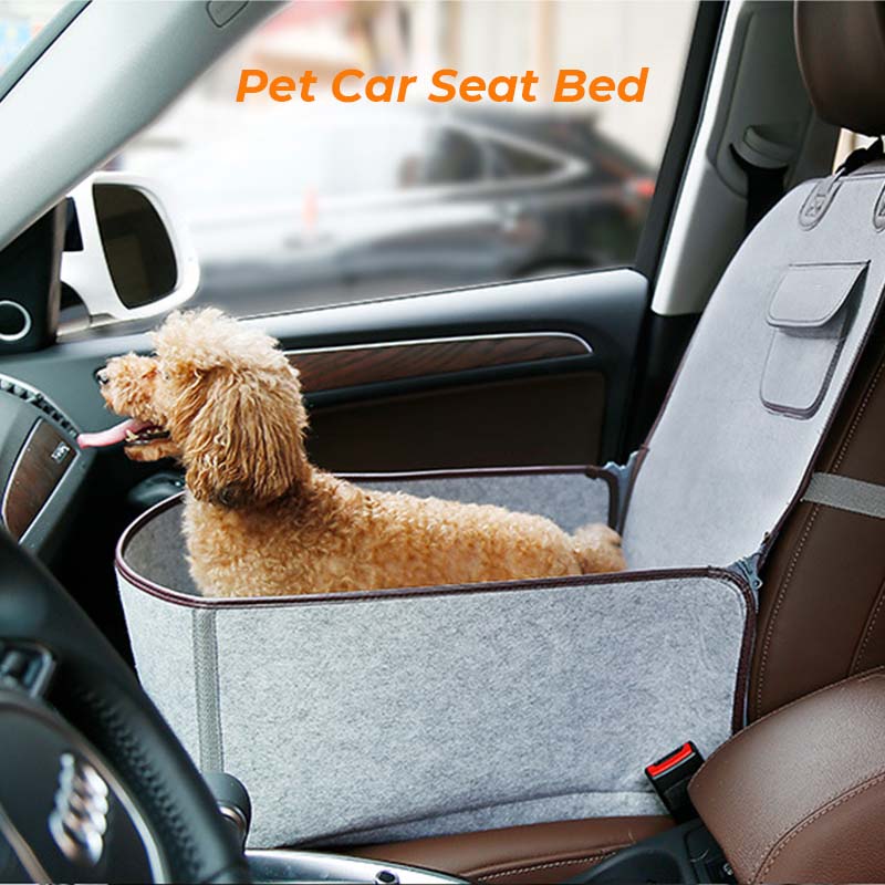 Cama con funda para asiento de coche para perros de tela de fieltro natural