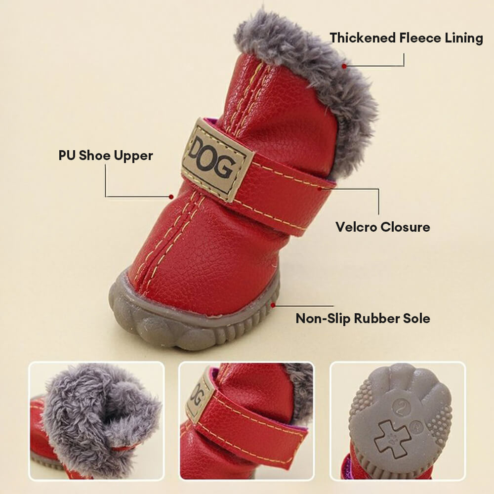 PU Leather Waterproof Anti-Slip Plush Lined Dog Boots