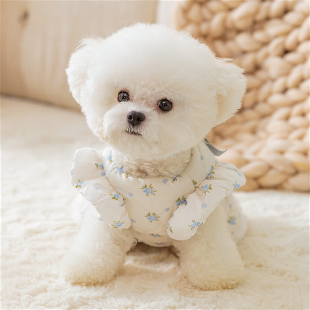 Floral Quilted Dog Jacket with Bow - Perfect Winter Coat for Small Dogs