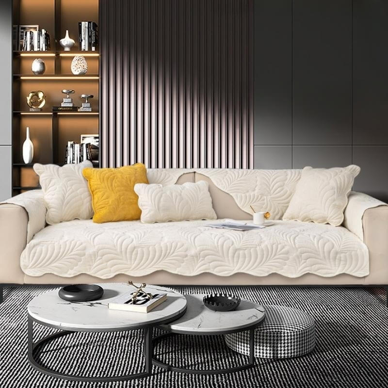 Funda protectora para sofá antiarañazos con alfombrilla de algodón con hojas