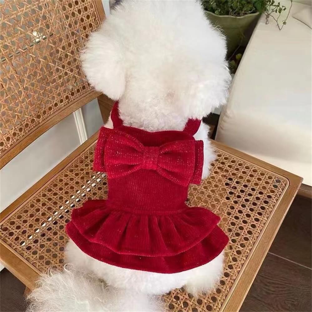 Velvet Red Bow Dog Dress – Perfect for Special Occasions!