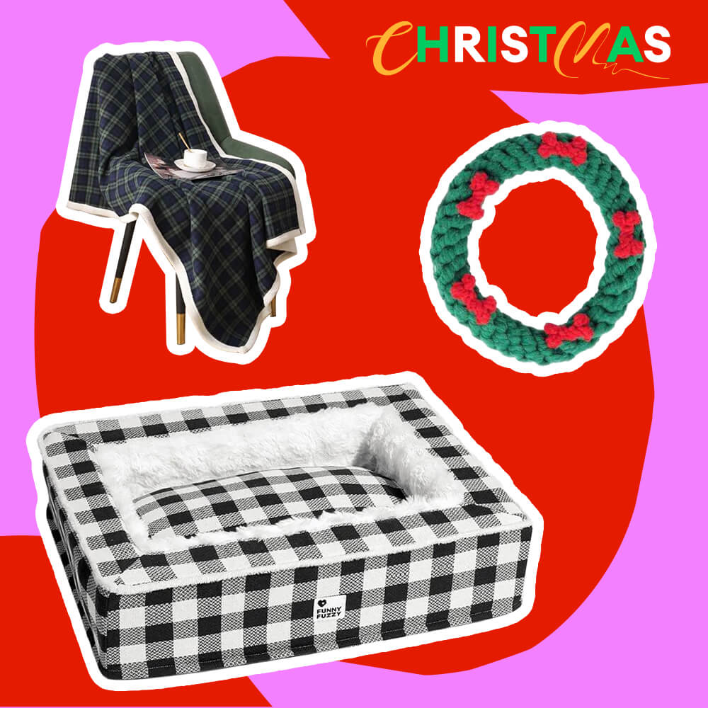 Festive Calming Pet Bed - Gift Bundle 3pcs