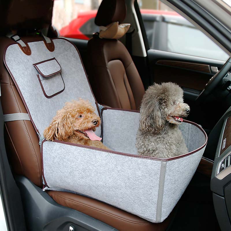 Cama con funda para asiento de coche para perros de tela de fieltro natural