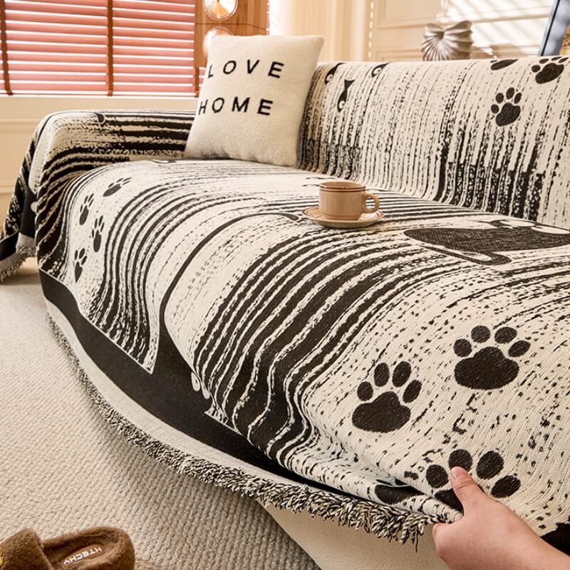 Cartoon Paw Print Chenille Anti-Scratch Throw Couch Cover