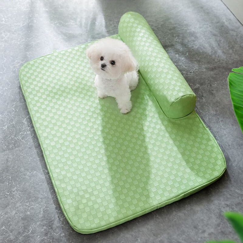 Cama de cuero para mascotas con tablero de ajedrez, cama ortopédica para perros ansiolítica