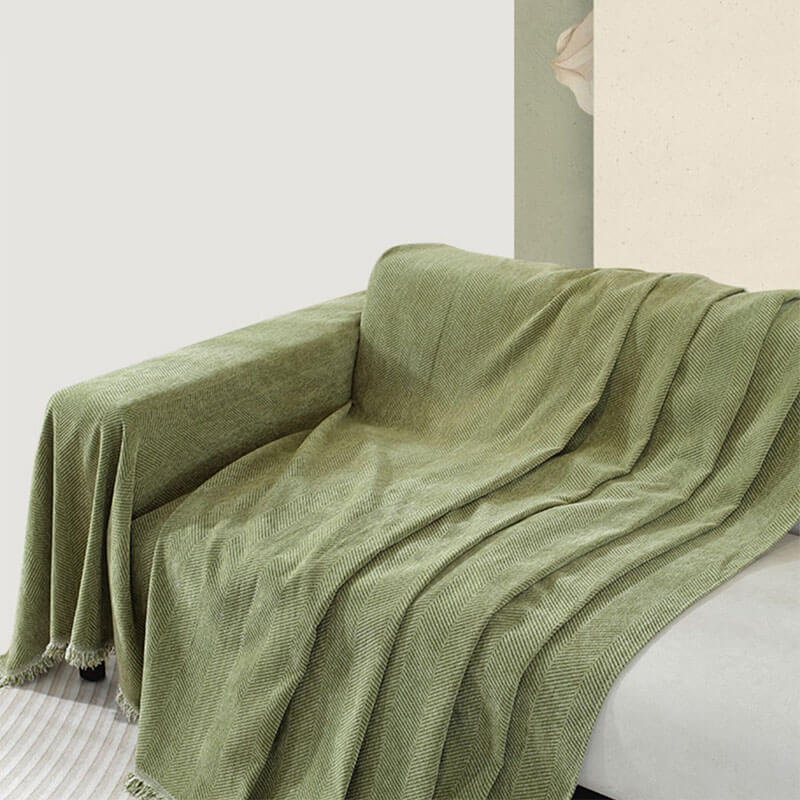 <tc>Manta de sofa de chenilla con flecos en espiga, funda de sofa</tc>