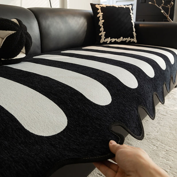 Cubierta clásica de sofá sin deslizamiento de chenille en forma irregular negro