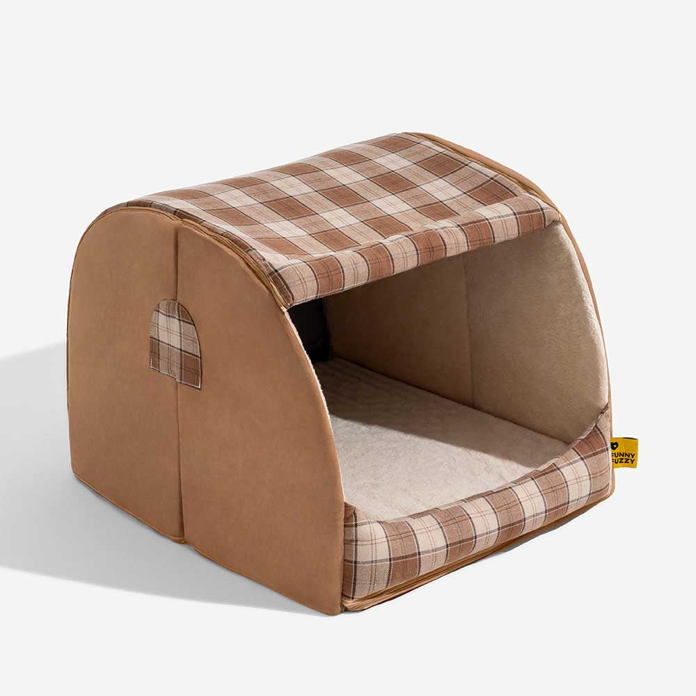 Classical Plaid House Orthopedic Cat Bed - Retreat Cabin