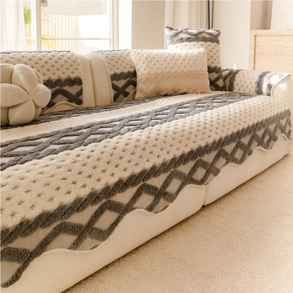 Chenille Art Corrugated Breatable No-Slip Couch Cover Coach