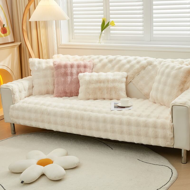 Funda de sofá antideslizante de color sólido de felpa acogedora