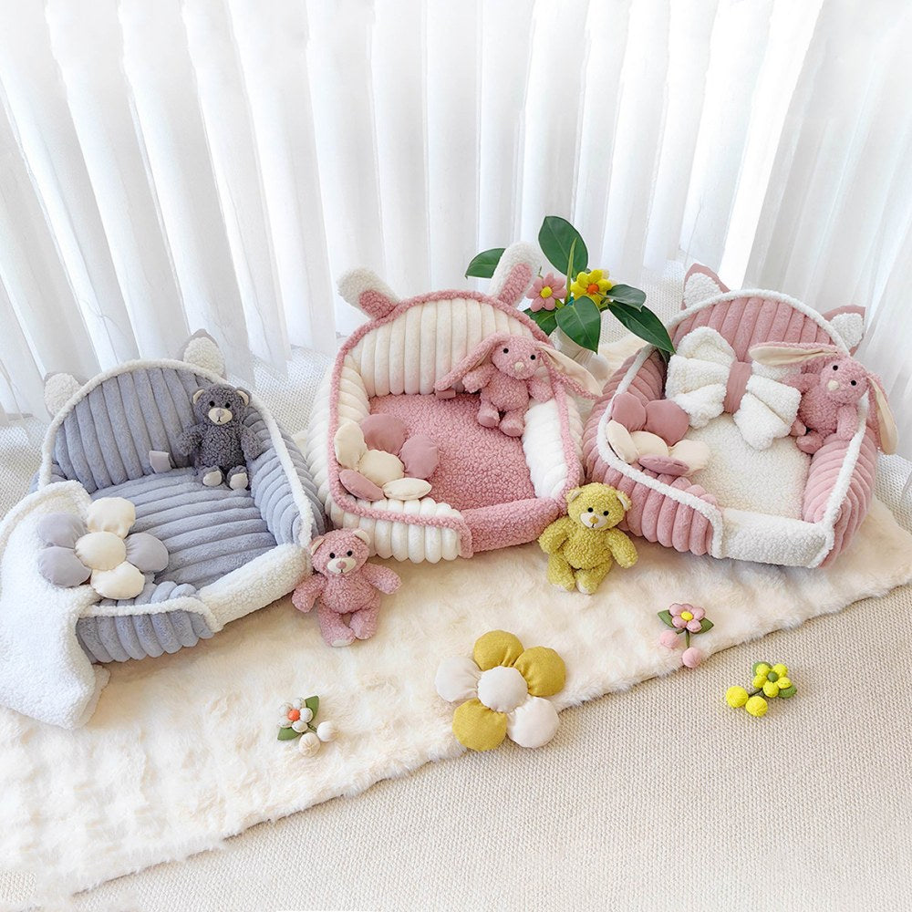 Cama de perro y gato de perros y gatos lavables y esponjosos de color rosa crema