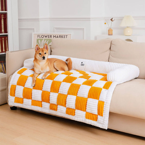 Cubierta protector de muebles para perros acogedores a cuadros de crema cuadrado