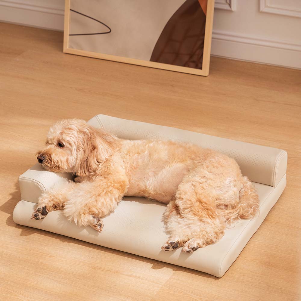 Cama de cuero para perros y gatos con protector de cuello, sofá cama de estilo moderno