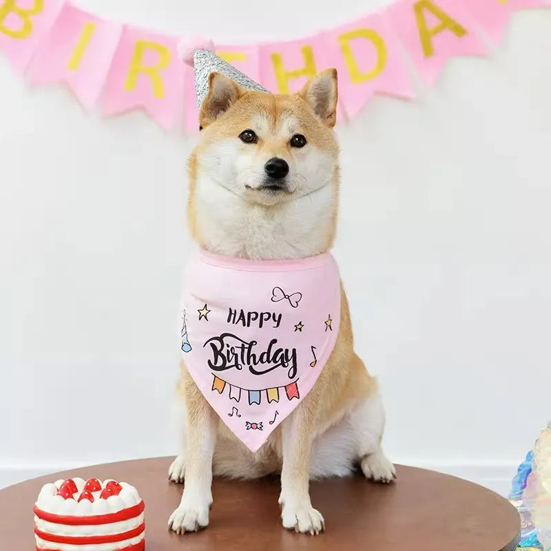Bufanda bandana de cumpleaños para perros con sombrero y pancarta Set de fiesta de cumpleaños para perros