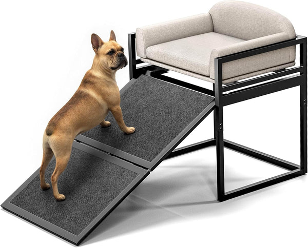 Elevated Pet Sofa Bed with Stairs Ramp for Bedside Lounge or Dog Window Perch
