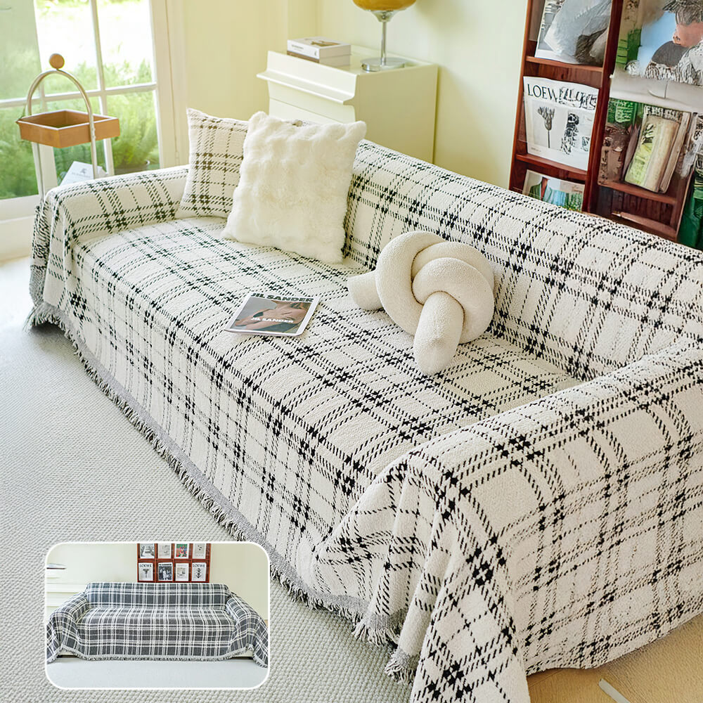 Classic Plaid Reversible Anti-Scratch One-Piece Couch Cover