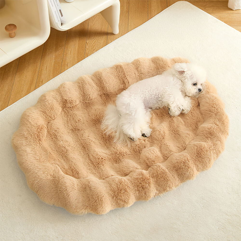 Elliptical Faux Rabbit Fur Sponge Support Multi-Functional Dog & Cat Mat