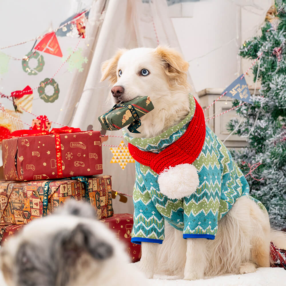 Festive Christmas Santa & Reindeer Design Knit Dog Sweater