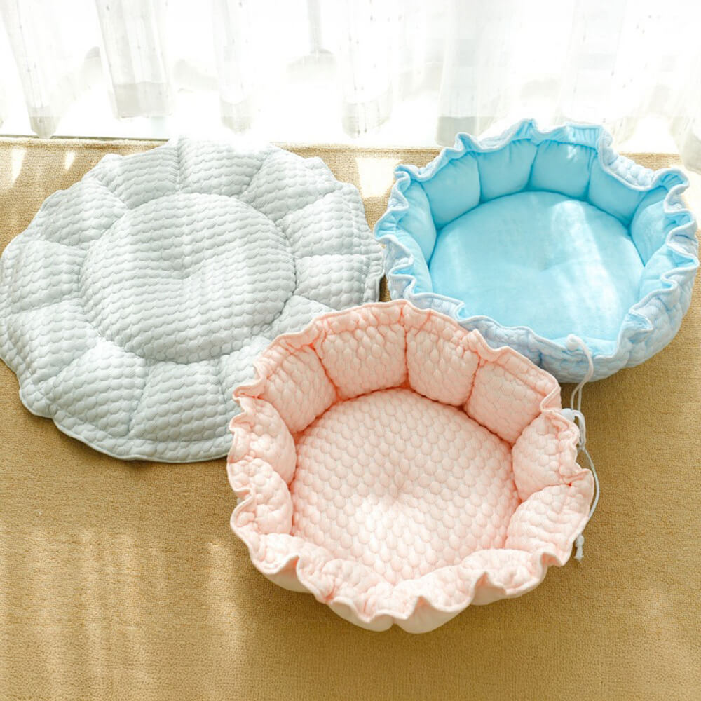 Floral Ruffled Cooling Double-Sided Versatile Dog & Cat Bed