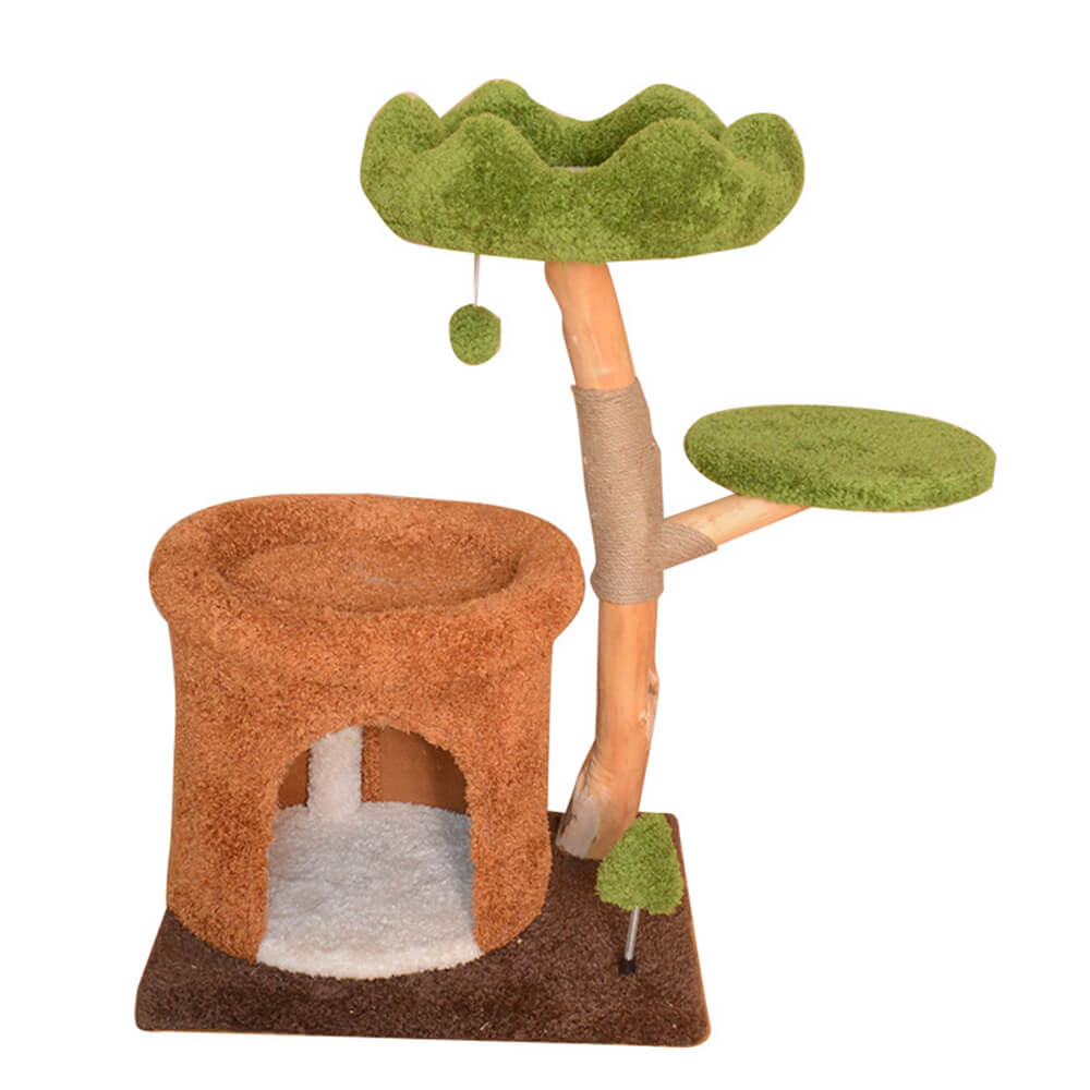 Forest-Inspired Tree Hollow Cat Cave Solid Wood Cat Tree