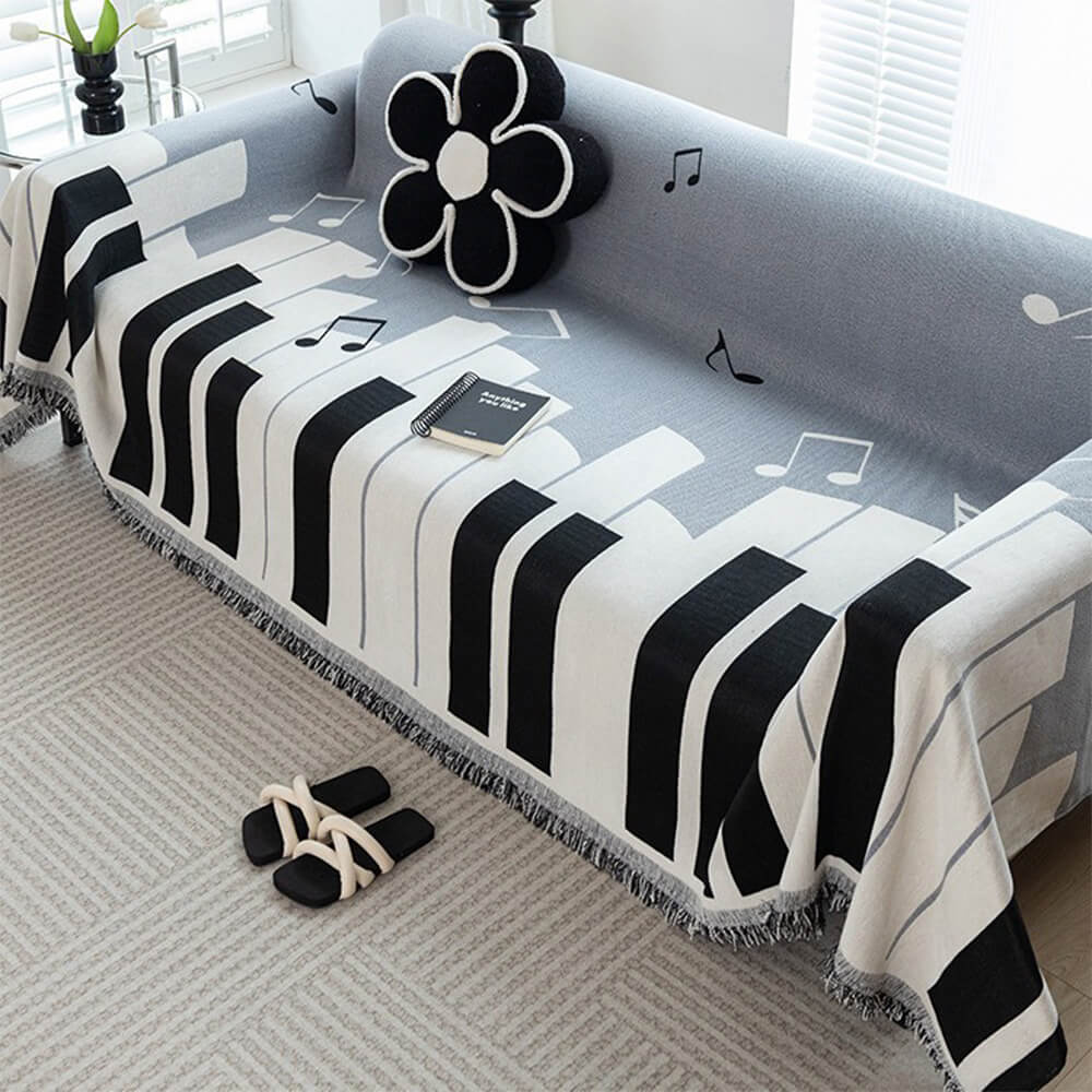 Funny Piano Chenille Fabric Sofa Decoration Throw Couch Cover