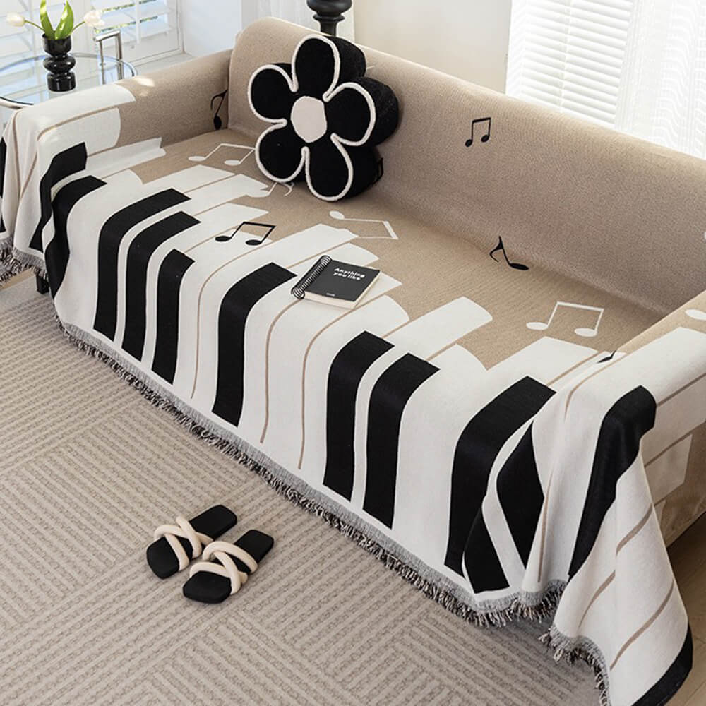 Funny Piano Chenille Fabric Sofa Decoration Throw Couch Cover