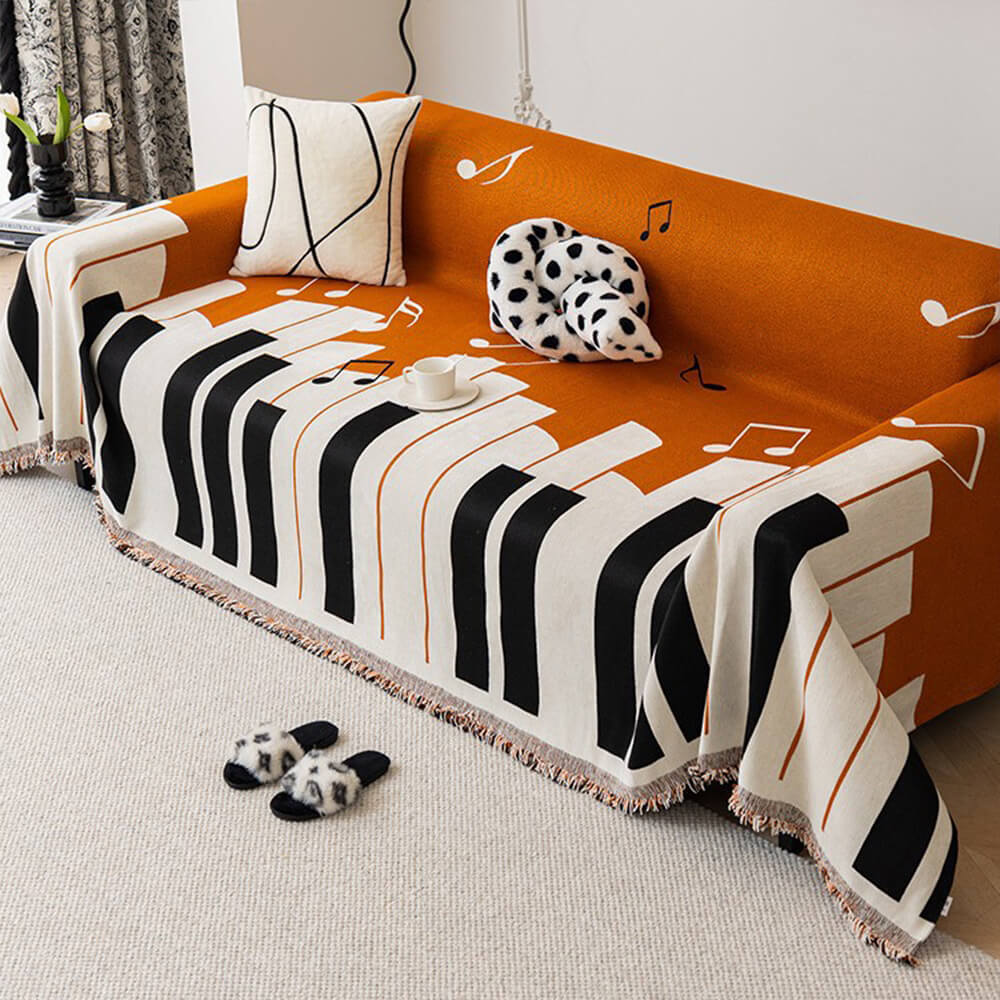 Funny Piano Chenille Fabric Sofa Decoration Throw Couch Cover