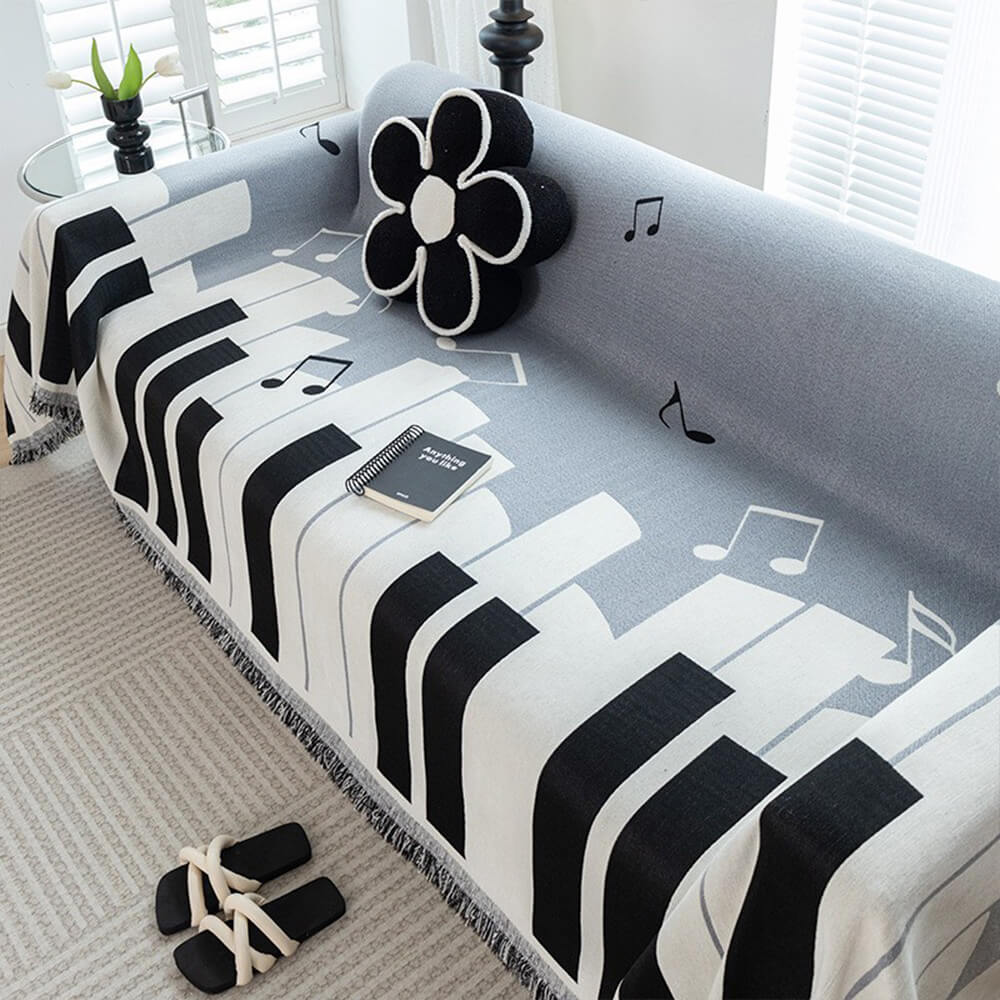 Funny Piano Chenille Fabric Sofa Decoration Throw Couch Cover