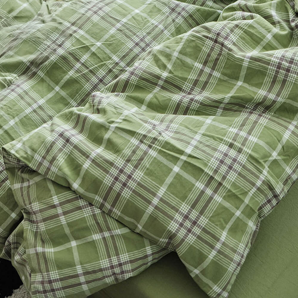 Green Plaid Soft Comfortable Cotton Bed Sheet Set