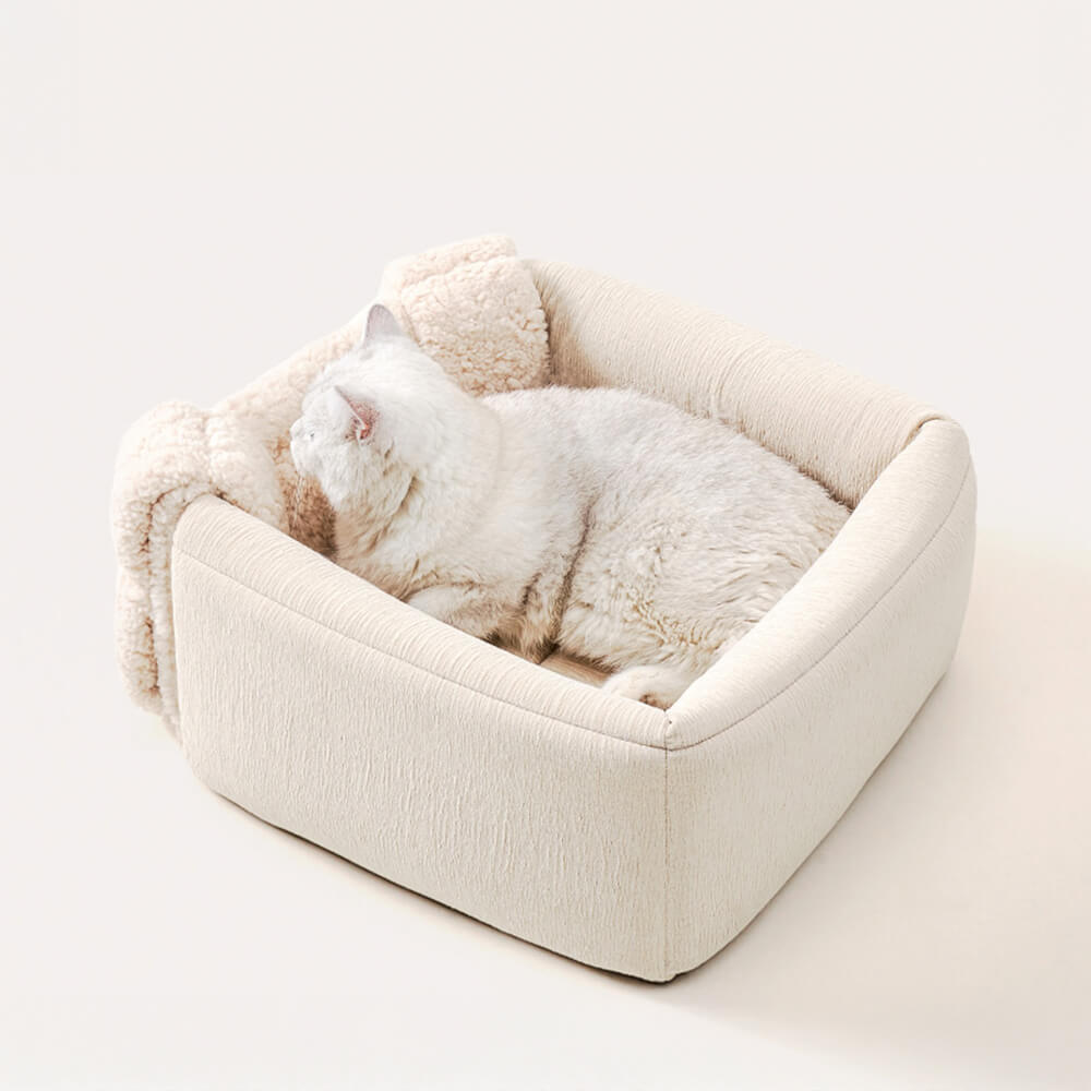 Handwoven Design Cozy Square Convertible Space Cat Bed