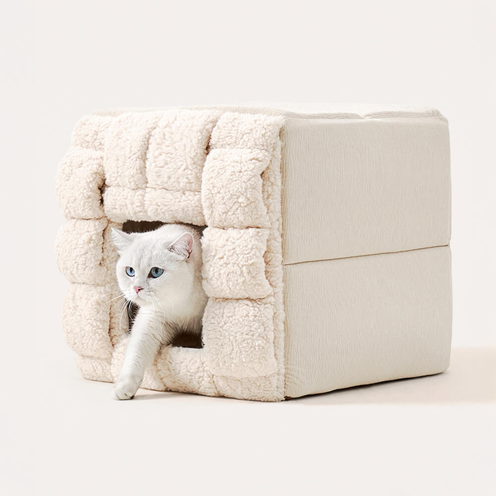 Handwoven Design Cozy Square Convertible Space Cat Bed