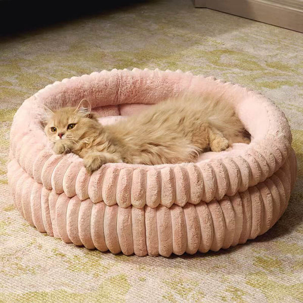 Minimalismo redondo de leche tibia Velvet Faux Fur Fur Pierro y cama de gato