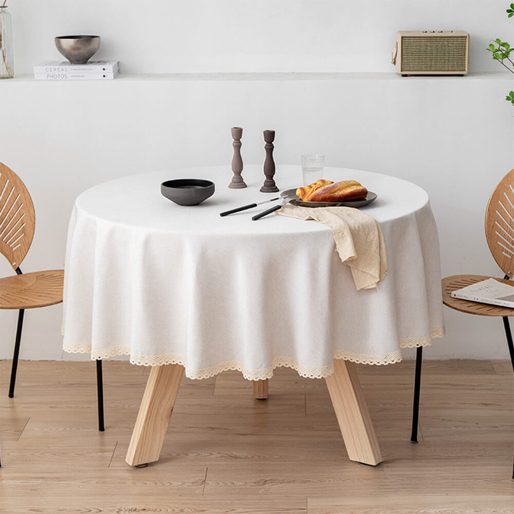 Minimalist Linen Waterproof and Oil-Resistant Easy-Care Round Tablecloth