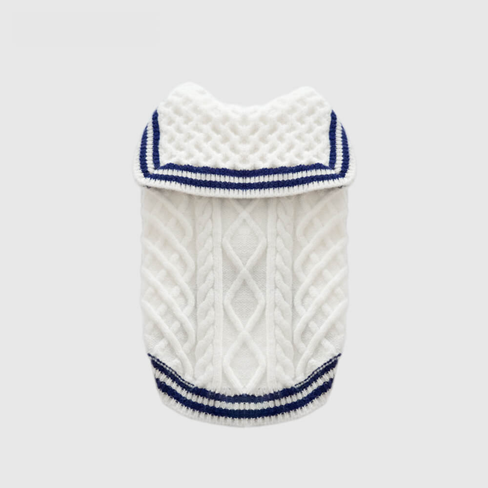 Nautical Navy-Inspired Striped Polo Style Knit Dog Sweater