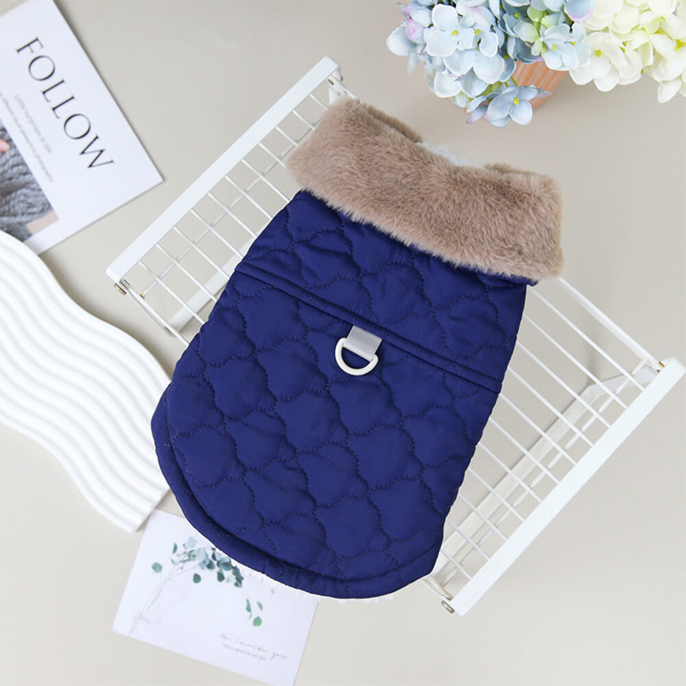 Plush Quilted Warm Faux Fur Collar Dog Jacket