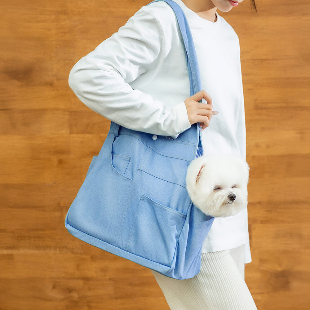 Spacious Denim Durable Pockets Safety Dog & Cat Carrier Bag